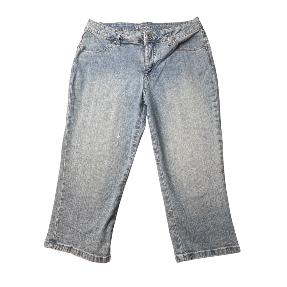 St. John's Bay Capri Jeans Womens 8P Blue‎ Light Wash Denim Stretch Cropped 18"